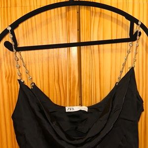 Zara Slip Dress with Cowl Neck and Crystal Straps